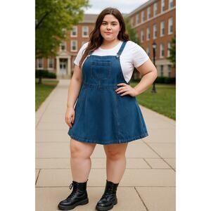 Agnes Orinda Plus 5X Denim Overall Jumper Dress Retro Rockabilly western boho